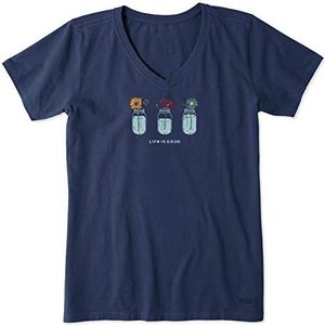 Life is Good Crusher T-shirt, voor dames, korte mouwen, katoen, grafisch T-shirts, bloemen in potten, L
