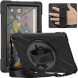 Anewone Samsung Galaxy Tab A7 Lite Case 8,7 '' met Screen Protector Pencil Holder & Stand, Drop-proof Case voor Samsung Tab A7 Lite 2021 SM-T220/T225/T227 (zwart met schouderriem spiegel)
