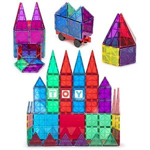 Playmags Award Winning Clear Color Magnetic Tegels 50 stuks Building Set met inbegrip van een auto - Kleurrijke & Duurzaam STEM magnetisch speelgoed Ontwikkel Motor Skills & Creativiteit - 6 Aanvullende Clickins opgenomen