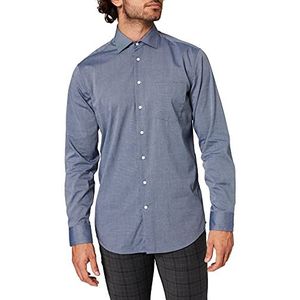 Seidensticker Zakelijk overhemd voor heren, strijkvrij hemd met rechte snit, regular fit, lange mouwen, kent-kraag, borstzak, 100% katoen, donkerblauw 1, 40
