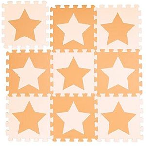 Relaxdays speelmat foam sterren, 9 stuks, 18 delen, EVA schuim, vrij van schadelijke stoffen, 91 x 91 cm, oranje-geel