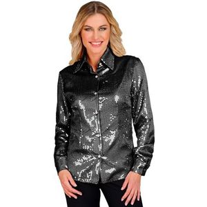 Widmann - Feestmode pailletten blouse voor dames, disco fever, slagermove, dameshemd