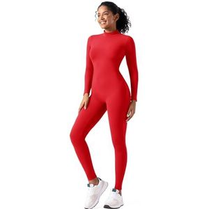 speerise Volwassen Hoge Hals Zip Een Stuk Unitard Full Body Turnpakje Bodycon Jumpsuit voor Vrouwen, Rood, M