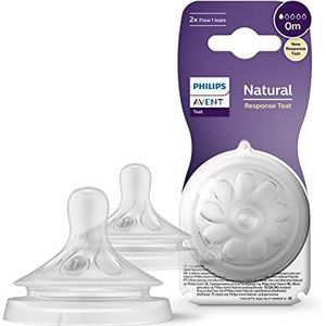 Philips Avent Natural Response-flesspeen - 2 spenen Flow 1 voor babyfles, voor pasgeboren baby's, 0 maanden, BPA-vrij (model SCY961/02)