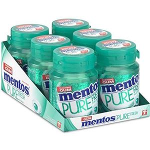 Mentos Gum Pure Fresh Wintergreen, munt smaak met groene thee extract. suikervrije kauwgom – verpakking van 6 potjes met 30 kauwgoms, voor een frisse adem
