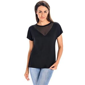 Bamboeshirt met korte mouwen voor dames, zwart - nethemd voor dames, licht T-shirt, nauwsluitend en elegant, zacht en aangenaam op de huid, zwart, 3XL Grote maten