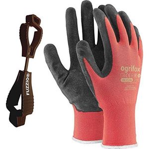 24 paar Ogrifox werkhandschoenen en een FUZZIO® clip handschoenhouder (L - 9, rood)