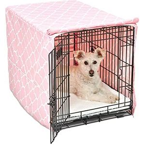 New World Medium hondenkrat hoes met teflon stoffen beschermer, polykatoen privacy kennel cover past op de meeste 76 cm kratten, roze designer print, machinewasbaar, vermindert blaffen, BCVR-30PKT