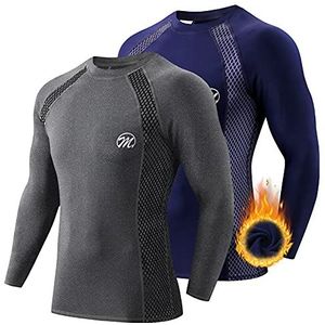 MEETWEE Thermisch T-shirt voor heren, lange mouwen, compressieshirt met basislaag, thermisch ondergoed voor sport, skiën, hardlopen
