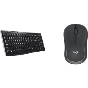 Logitech K270 Draadloos toetsenbord, 2,4 GHz verbinding via Unifying USB-ontvanger, 8 multimedia- en Schortcut-toetsen, batterijduur van 2 jaar, US INT'L QWERTY, Logitech M240 Stille Bluetooth Muis