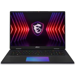 MSI Titan 18 HX A14VHG-008FR Intel® Core™ i9 i9-14900HX Laptop 45,7 cm (18") UHD+ 64 GB DDR5-SDRAM 2 TB SSD NVIDIA GeForce RTX 4080 Wi-Fi 7 (802.11be) Windows 11 Pro Zwart