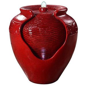 Teamson Home - Buiten Tuin Vloer Water Fontein - Waterornament - Geglazuurd Pot Ontwerp - Tuindecoratie - Met Pomp - Rood