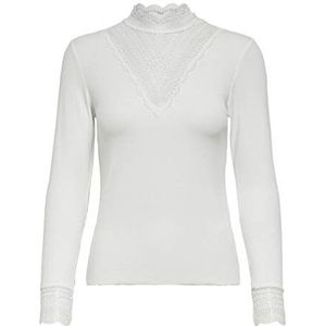 ONLY Dames ONLTILDE L/S HIGH Neck TOP JRS T-shirt, Cloud Dancer/Detail: Cloud Dancer Lace, L, Cloud Dancer/Detail: cloud Dancer Lace, L