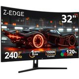 Z-Edge Gaming Monitor Gebogen 32'' 240 Hz, 1ms, 1080P, FreeSync, Scherm spel LED 16:9, 1500R VA, Verstelbare Kanteling, 2* HDMI 2.0 & 2* DP 1.4, RGB-ademlicht(HDMI-kabel Meegeleverd)