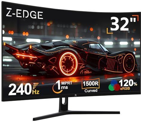Z-Edge Gaming Monitor Gebogen 32'' 240 Hz, 1ms, 1080P, FreeSync, Scherm spel LED 16:9, 1500R VA, Verstelbare Kanteling, 2* HDMI 2.0 & 2* DP 1.4, RGB-ademlicht(HDMI-kabel Meegeleverd)