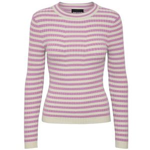 PIECES PCCRISTA LS O-Neck Knit NOOS BC, Pastel Lavender/Stripes: Berk, XL
