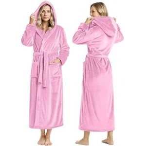 NY Threads Dames Fleece Hooded Badjas - Plush Long Robe (X-Large, Pink)