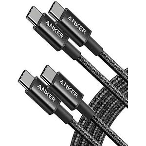 Anker Nieuwe nylon USB-C naar USB-C oplaadkabel 1,8 m lengte, dubbele verpakking, met Power Delivery voor MacBook Pro 2020, iPad Pro 2020, Galaxy S20, Switch, Pixel, LG en USB-C laders (zwart)