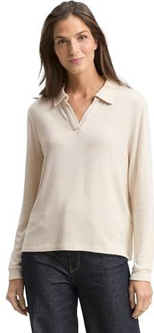 TOM TAILOR - Poloshirt - Ecru - Lange Mouw - Normale Pasvorm