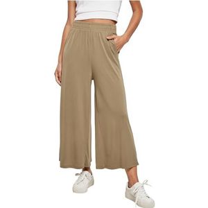 Urban Classics Damesbroek Ladies Modal Culotte, brede 3/4 broek voor vrouwen met elastische tailleband verkrijgbaar in vele kleuren, maten XS - 5XL, Kaki, L