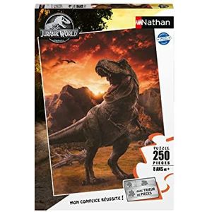 Nathan 86158 Kinderpuzzel, 250 stukjes, de Tyrannosaurus Rex, Jurassic World 3, meisjes of jongens vanaf 8 jaar, hoogwaardige puzzel, dik en robuust karton, dinosaurus