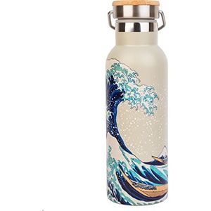 Roestvrijstalen Waterfles Hokusai - Dubbelwandige Waterfles 500ml - Herbruikbare Fles - Metalen Drinkfles - Voor Warme en Koude Dranken