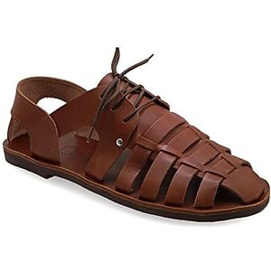 46 Bruin Emmanuela visser sandalen voor mannen met veters, handgemaakte lederen sandalen in antieke Griekse stijl, hoge kwaliteit riem zomerschoenen in zwart, bruin, beige