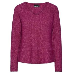 PIECES Gebreide trui voor dames, V-hals, festival fuchsia, XS