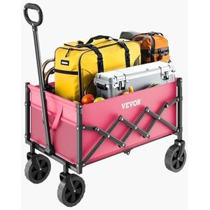 VEVOR Opvouwbare tuinwagen, 120 l, draagbaar, robuust, 102,06 kg, offroad-wielen, verstelbare handgreep, voor buiten, camping, strand, kruidenierswinkel, tuin, roze en zwart