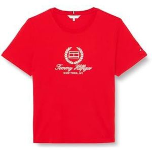 Tommy Hilfiger Dames T-shirt met korte mouwen en slanke vlag T-shirt met ronde hals, Rood (Fierce Red), XS