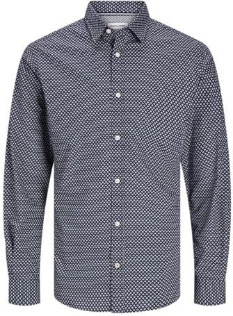 JACK & JONES - Hemd - Marineblauw - Katoen - Lange Mouwen - Klassieke Kraag