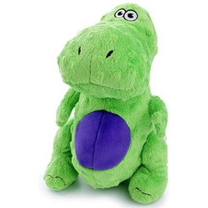 goDog Dinos T-Rex, piepend pluchen hondenspeelgoed, Chew Guard-technologie, groen, L