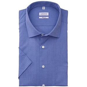 Seidensticker Herenhemd met korte mouwen, met kentkraag, strijkvrij, businesshemd, blauw (middenblauw 14), 38