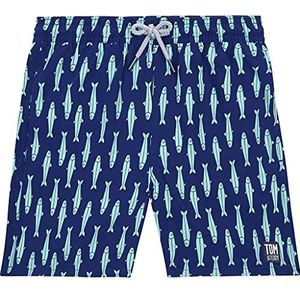 Tom & Teddy Jongens Ink Blue & Green Sardines zwembroek, blauw, 5-6 Jaar