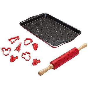 Prestige Nieuwe Disney Bake met Mickey Mouse Bakvormen Set met Non Stick Oven Tray 10 ""x 15"", Cookie Cutter Set van 4 en Siliconen Rolling Pin 45cm