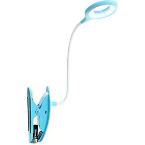 HIMRY® KXD6000N-blue Led-boekenlamp, klemlamp, dimbare aanraaksensor, helderheid traploos instelbaar, klemlamp met klemvoet, zwanenhals, reislamp, werkplekverlichting, zonder USB-adapter, blauw