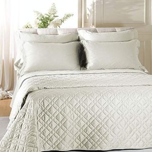 Caleffi - Gewatteerde sprei van satijn, effen, voor tweepersoonsbed, crèmekleurig