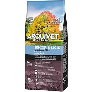 ARQUIVET Arquivet Senior & Light Droogvoer voor volwassen honden, kip en rijst, 12 kg, natuurlijk voer voor oudere of zwaarlijvige honden, vanaf 7 jaar, droogvoer voor honden