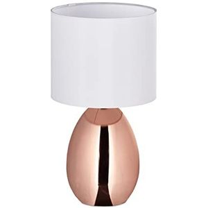 Relaxdays nachtkastlamp met touch, moderne tafellamp, HxD: 34 x 18 cm, E14 tafellamp met stoffen kap, koper/wit