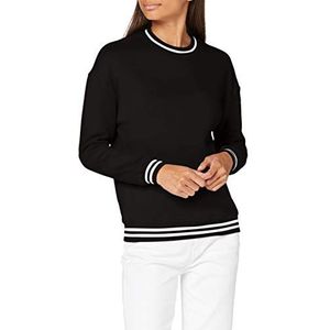 Build Your Brand Dames sweatshirt Ladies College Crew Pullover Vrouwen Sweater met strepen aan de manchetten verkrijgbaar in 2 kleuren, maten XS - 5XL, zwart/wit, XS