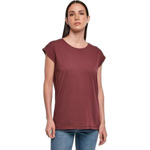 Build Your Brand Dames T-shirt van 100% biologisch katoen verkrijgbaar in 2 kleuren Ladies Organic Extended Shoulder Tee, maten XS - 5XL, rood (cherry), S