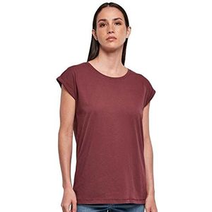 Build Your Brand Dames T-shirt van 100% biologisch katoen verkrijgbaar in 2 kleuren Ladies Organic Extended Shoulder Tee, maten XS - 5XL, rood (cherry), 5XL