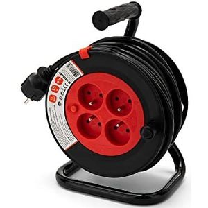 Velamp REEL-FR-15 verlengkabel, 15 m, met kabelhaspel, 4 stopcontacten, 16 A, deel 3G1,5 mm2, zwart en rood