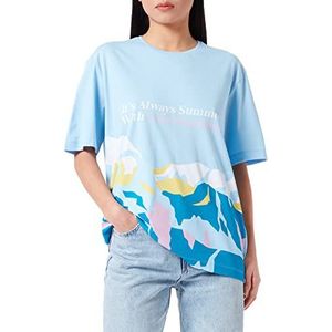Love Moschino Dames oversized pasvorm, korte mouwen met bergwaterpaneel print T-shirt, lichtblauw, 6