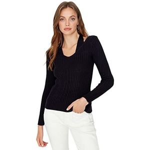 Trendyol Dames V-hals Plain Slim Sweater Sweater, Marineblauw, M, marineblauw, M