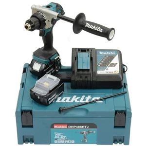 Makita DHP486RTJ 18V Li-ion LXT borstelloze combi-boor, compleet met 2 x 5,0 Ah batterijen en oplader geleverd in een Makpac koffer,50 hojas