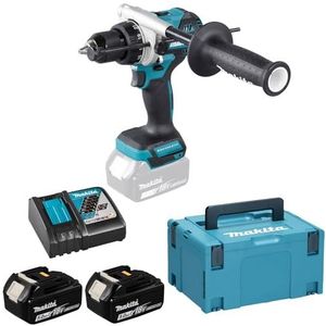 Makita DHP486RTJ 18V Li-ion LXT borstelloze combi-boor, compleet met 2 x 5,0 Ah batterijen en oplader geleverd in een Makpac koffer,50 hojas