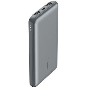 Belkin 10000mAh draagbare powerbank, 10K USB-C-lader met 1 USB-C-poort en 2 USB-A-poorten, externe accu voor opladen met een vermogen tot 15 W, iPhone, Samsung Galaxy, Pixel, AirPods - Spacegrijs