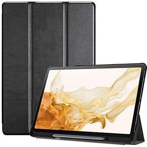 ProCase PU-leer Hoes voor 12,4-inch Galaxy Tab S8+ Plus 2022 / Tab S7 FE 2021 / Tab S7+ Plus 2020, Tri-fold Shockproof Hoesje Beschermhoes Smart Folio Cover Case -Zwart