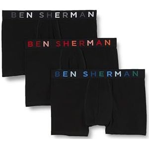 Ben Sherman Boxershorts voor heren, zwart, soft touch katoenen boxershorts met elastische tailleband van microvezel, comfortabel en ademend ondergoed, multipack van 3 stuks, Zwart, L